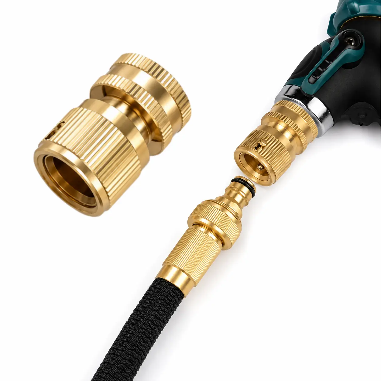 Garden Hose Quick Connector, 1 PCS Solid Brass 3/4 Inch GHT Thread Fitting (NO Sprayer), No-Leak Water Hose Female Adapter (No Male), Garden Hose Connectors