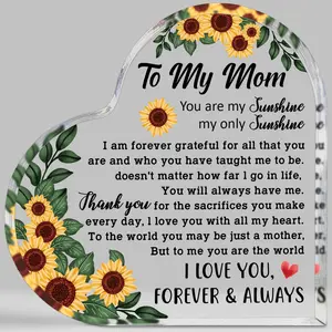 Mother's Day Thank You Gifts for Mom, Best Mom Ever Gifts from Daughter Son, Birthday Christmas Gift for Mom Mother Mommy, To My Mom Sign, Valentines Day Acrylic Heart Plaque Sign (4" x 4")-A01