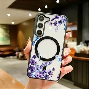 purple flowers 2-in-1 magnetic phone case suitable for Samsung Galaxy S22 S23Fe S24 S25 Plus Ultra matte premium protective case