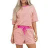 Asvivid Women's Stripe Two Piece Set Drop Shoulder Casual T Shirt & Short Set - 2 Pieces Set Versatile Summer Outfit Clothes Matching Breathable