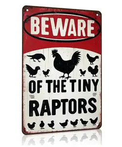 Funny Gifts for Women Chicken Lovers Farm Enthusiasts Beware of The Tiny Raptor Chicken Tin Sign for Chicken Coop Farm Kitchen Garden Yard Decor 8 X 12 Inch