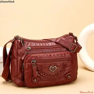 Women’s Genuine Leather Crossbody Bag, Heart-Shaped Pattern, Multiple Pockets & Spacious Interior, Stylish Versatile Shoulder Bag, Perfect for Everyday Use & Travel