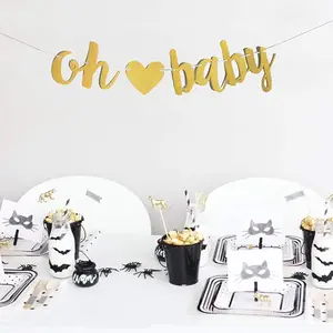 Gold Glittery Letters OH BABY With Heart Banner for Baby shower