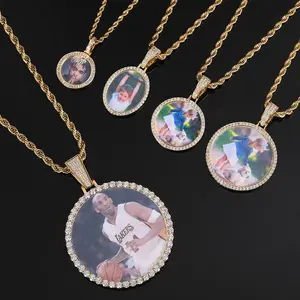 Hip Hop Round Photo Pendant Necklace Zircon Photo Frame Ornament DIY Hypoallergenic Men Accessories Holiday Gift
