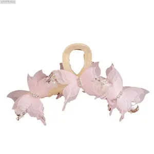 Women's Butterfly Claw Hair Clip, Y2K Coquette Aesthetic, Mesh Beaded Butterfly Jumbo Claw Clip, Fairycore Large Hair Claw for Thick Hair, Strong Non-Slip Grip Hair Clip for Women & Girls, Daily Wear & Parties
