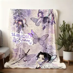 2026 New Arrival 3D printing Shinobu Kochou, purple butterfly collage.jpg Print BlanketNordic Minimalist Flannel Throw, Winter Office Nap Blanket for Men & Women, Ultra-Soft Double-Sided Fleece, C