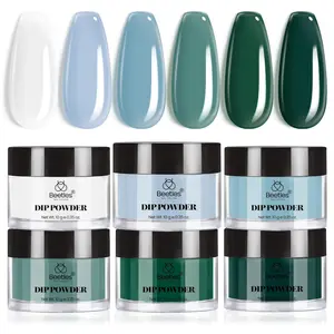Beetles Dip Powder Nail Kit, 6 Winter Colors White Bule Green Natural Nail Dip Powder Kit Starter Set French Nail Art Manicure Salon No Need Nail Lamp Cured Glossy Lake DIY Gifts for Women