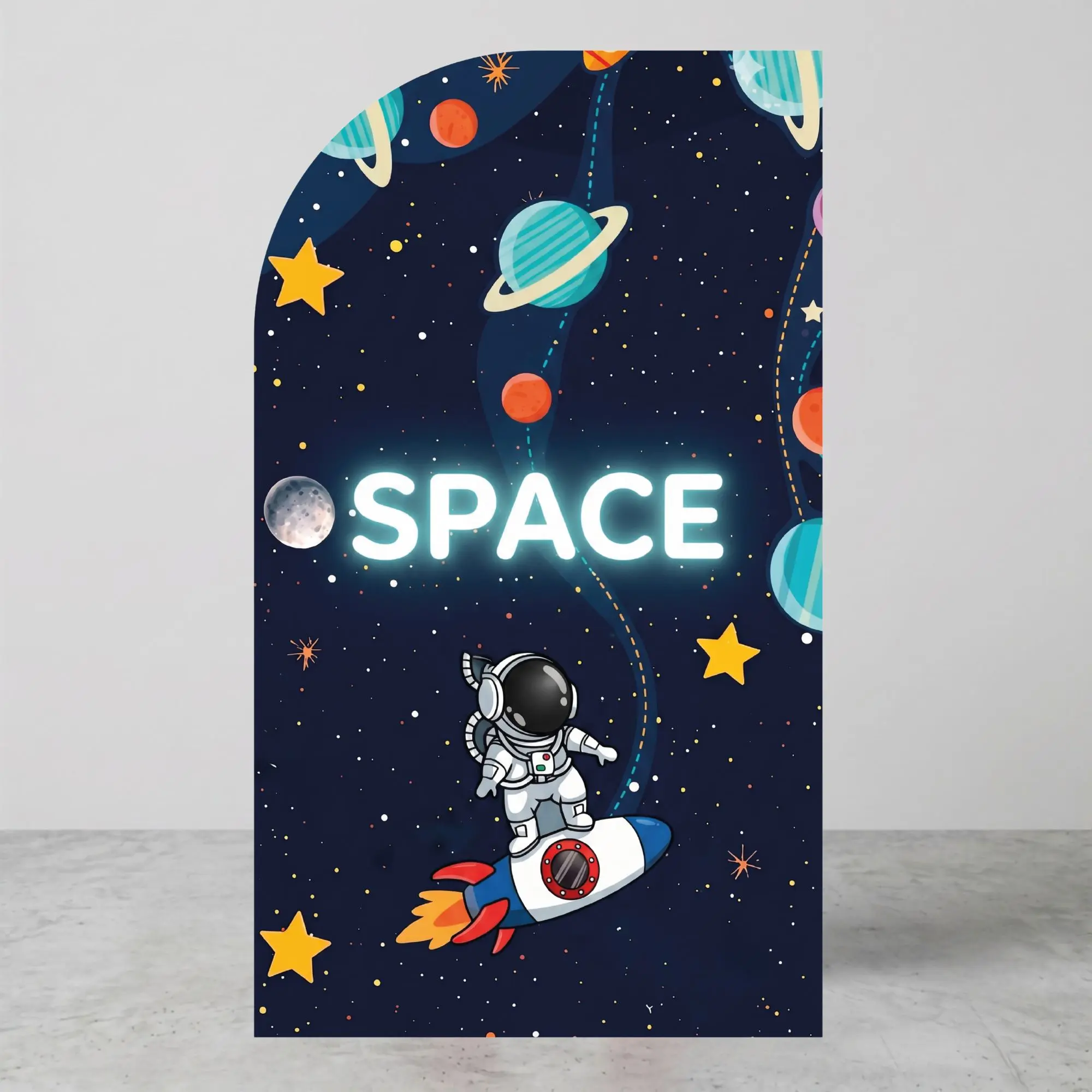 Left Offset Arch Coroplast Photo Backdrop Prop - Galaxy-Themed Space Print, Customizable High-Def Graphics, Adventure Festive Party Home Supplies Banner Decoration