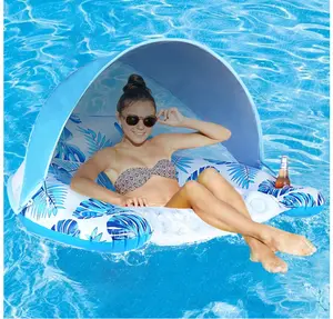 Pool Float with Canopy, Cup Holder - XL Pool Chair Lounge Float with Adjustable Sun Shade Cover, Drink Holder, Ergonomic Headrest,Inflatable Pool Float for Adults