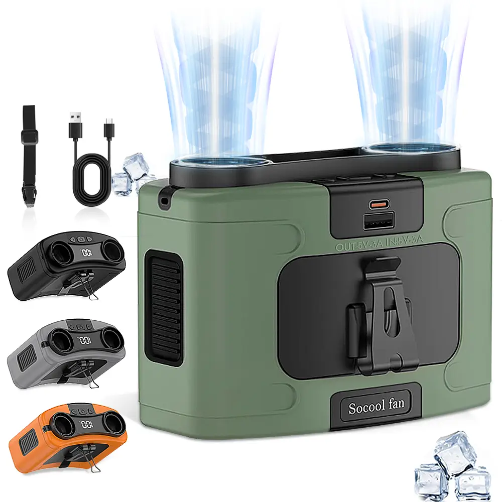 Socool Rechargeable waist fans , portable clip neck fan, portable handheld turbo fan 20000mAh large battery, for outdoor work and camping