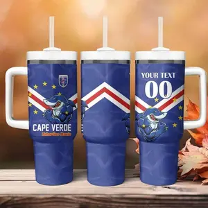 Custom Cape Verde Football Tumbler With Handle Tubaroes Azuis Make History LT01