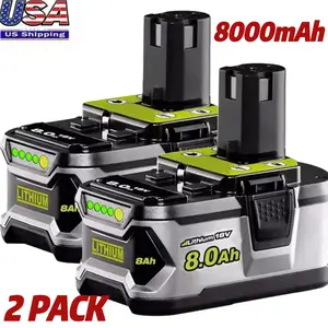 2Pack 8.0Ah 18V Battery P108 One Plus For RYOBI 18 Volt High Capacity Lithium-Ion High Performance 100% NEW Power Tools
