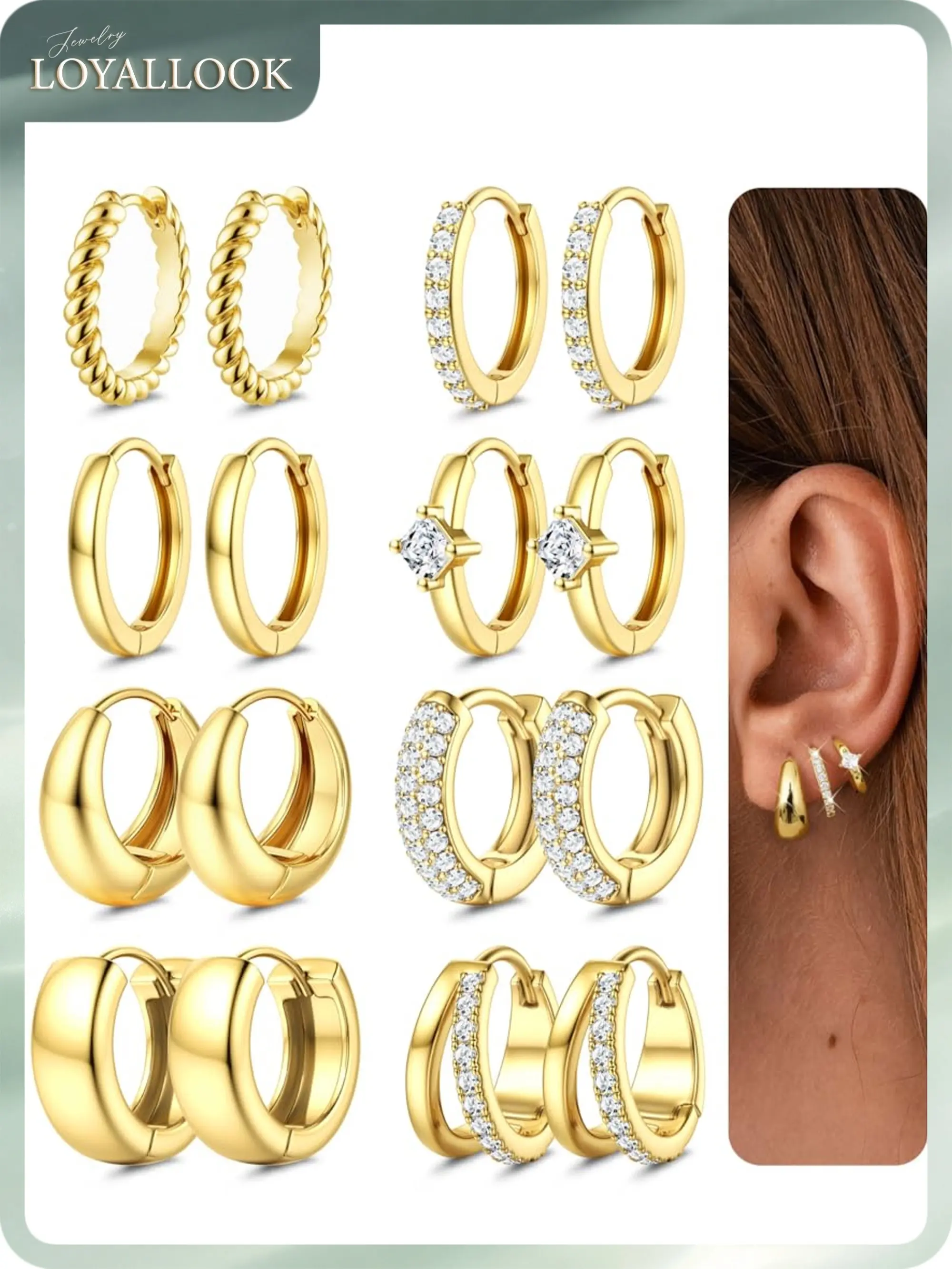 LOYALLOOK Small Chunky Gold Hoop Earrings for Women Hypoallergenic 14K Gold Filled Huggie Earrings for Women Trendy Cartilage Hoop Earring Stacks Lightweight Earring Sets for Multiple Piercing