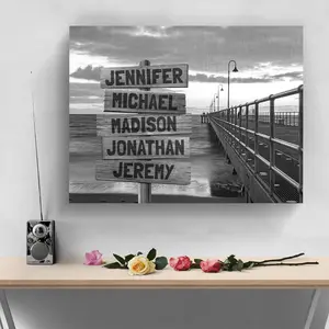 Black and White Ocean Pier Multi-Names Personalized Premium Canvas