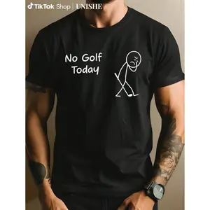 Men’s Comfortable Fit No Golf Today T-Shirt, Funny Golfer Graphic Tee with Cartoon Design and Bold Text, 100% Cotton Unisex Crewneck Short Sleeve, Casual Everyday Streetwear Top, Relaxed Weekend Outfit, TikTok Search Friendly Golf Humor Shirt Gift for Men