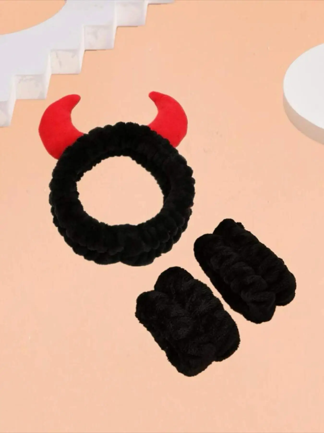 Punk Style Headband & Wristband, Waterproof Ruched Design Hair Band for Shower, Washing Face, Spa, Makeup, Cosplay Party Styling Accessories, 2024 Fal