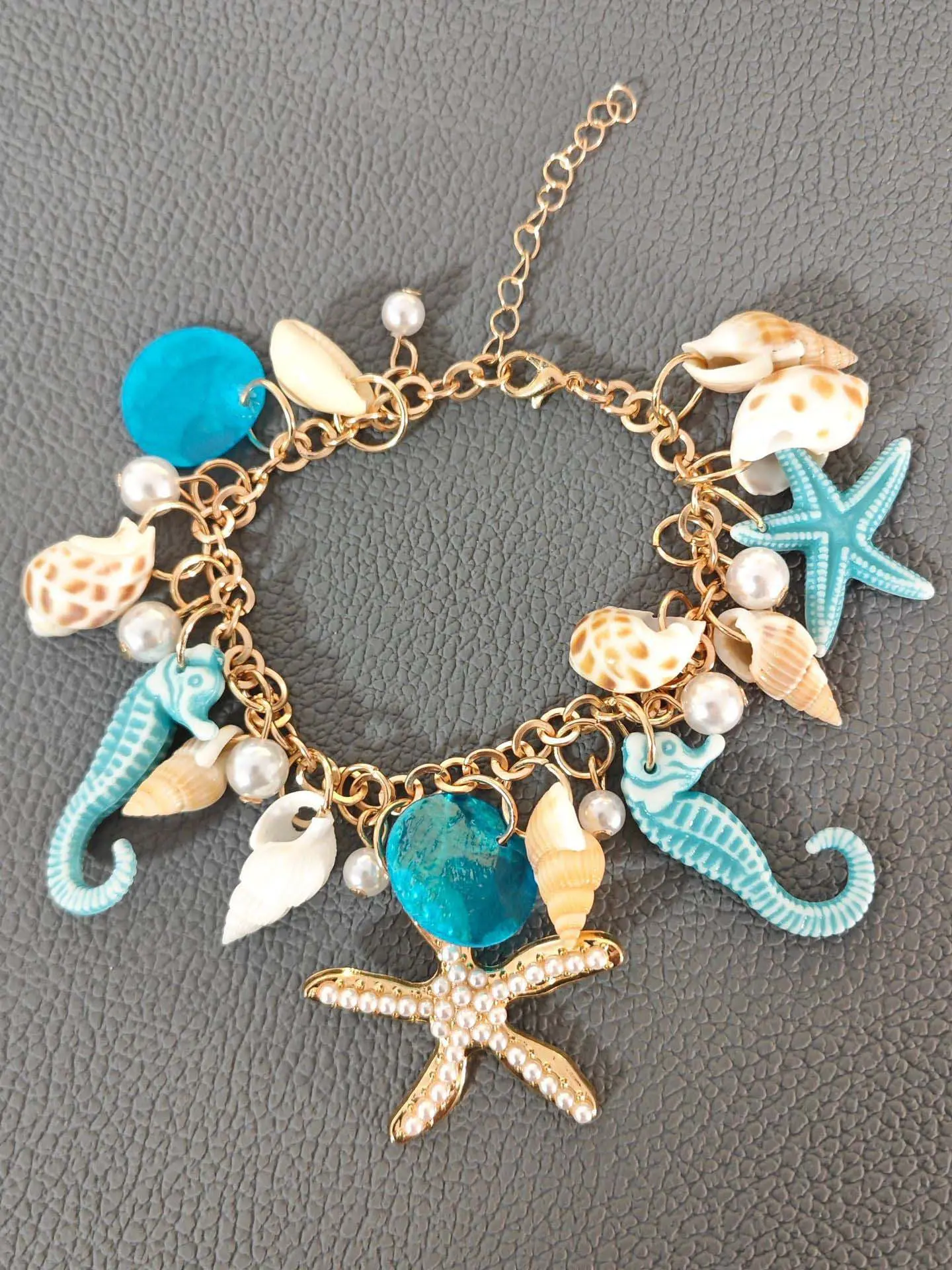 Boho Beach Bracelet for Women, Alloy & Pearl Design, Shell, Snail, Starfish Charms, Fashionable Bracelet, Charm Bracelets, Boho Style Bracelet, Bracelet With Charms, Perfect Summer Accessory