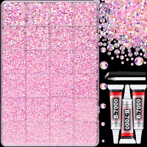 [ NEW DEAL ] 30000Pcs Resin Jelly Rhinestones with Tweezers for Crafting, Light Pink AB Flatback Gems, Bedazzling Crystal with 3Pcs 10ml B7000 Jewelry Glue for DIY Crafts Clothing Tumblers Shoes Fabric Nail Art