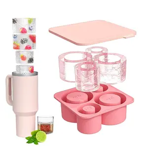 Cup Shaped Ice Cube Mold with Lid, 4-grid Silicone Ice Cube Mold,  for 20oz 30oz 40oz Cup,Reusable Ice Cube Maker for Home Kitchen, Kitchen Gadgets Accessories, Home Bar Accessories