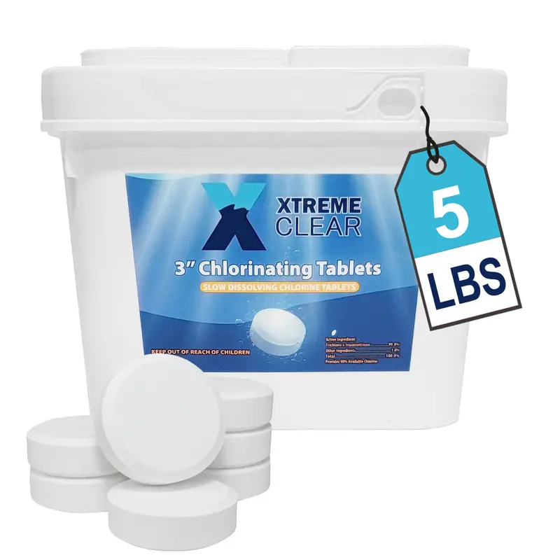 Xtremeclear 3-in-1 Stabilized Slow-Release Round Chlorinating Tablets, 5-lb Poolcleaner - 3 inches, Skin-kind Chlorine, Harsh-free Swim Chemicals, Longer Shelf Life, Float Feeder Fit, HTH-Compatible for Pools, Spas