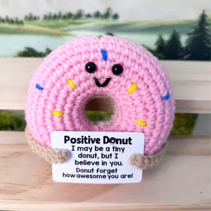 Mini Christmas Inspirational Crochet Positive Donut Gifts, Handmade Cute Crochet Donut for Motivation, Christmas Birthday Gift for Women