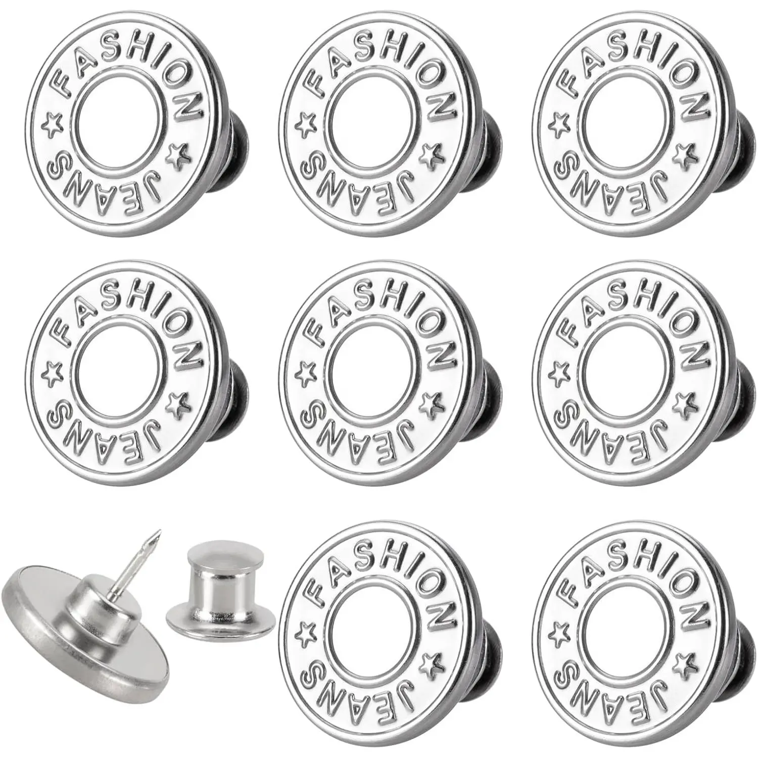 [Upgraded] 8 Sets Jean Buttons pins No Sew Instant 17mm Replacement Button Adjustable Pants Buttons Kit
