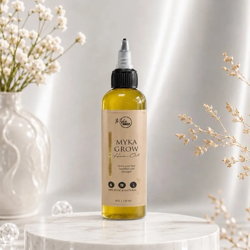 Myka Grow Hair Oil 4 oz - Lightweight Botanical Blend with Avocado Coconut Olive & Castor Oils for Moisture Shine & Scalp Care - Moisturize 4 oz