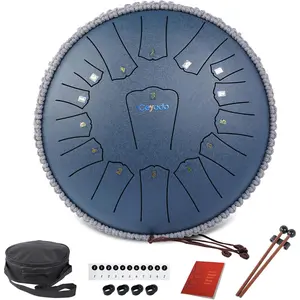 Rain Drum for Outside Garden, Steel Tongue Drum, Rain Chime Chakra Drum, Hand Pan Musical Instrument Christmas  with Bag for Adult, Mallets for Meditation Yoga (Navy, 13" 15 Notes,D key)