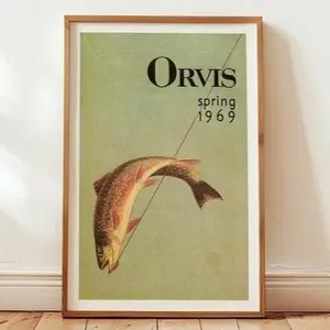 [SALE UP TO 43%] Trout Fly Fishing Poster, Vintage Outdoor Sports Wall Art, Retro Cabin Decor, Fisherman Gift for Dad or Nature Enthusiast [UNFRAMED]