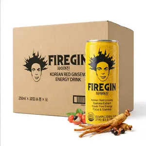 FIREGIN Korean Red Ginseng Energy Drink 250ml / 8.45 fl oz Case of 30 - 78mg Caffeine