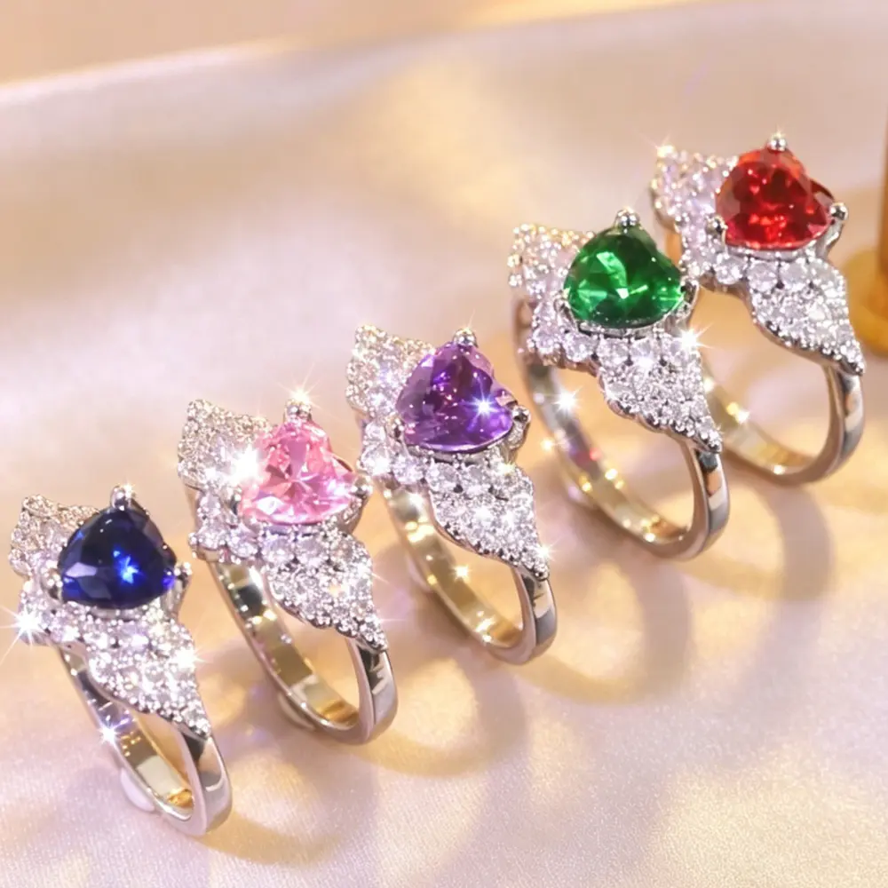 Shining Heart-shaped Ring, A Personalized Engagement Ring Colorful Heart Ring Collection Dream Jewelry Heartring Colorfuljewelry Stackring Luxuryring Giftideas Jewelryaddict Fashionaccessory  Valentine's Day Gift, Jewelry for A Girlfriend.