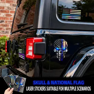 US Bold Thin Blue Line Skull US Flag Decals | Premium Reflective & Waterproof All-Weather Stickers automobile ornaments