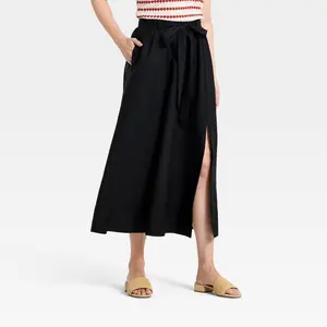 Women's Belted Maxi A-Line Skirt - A New Day Black S