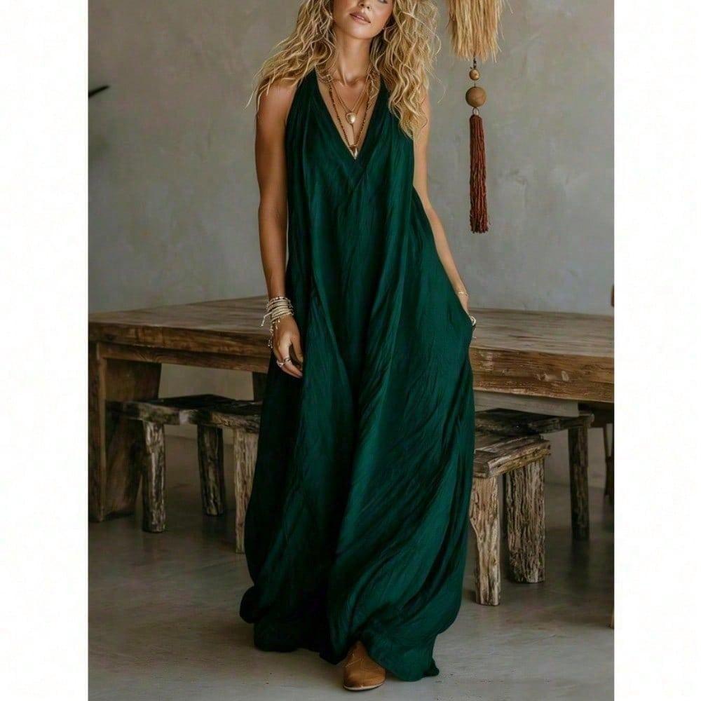 2026 Long Flowy Dresses for Women Cotton Linen V Neck Dress Sleeveless Summer Beach Dress Casual Maxi Dresses for Vacation