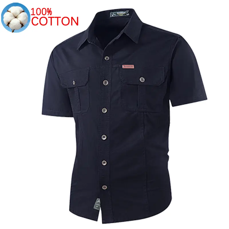 1 Pack Men's 100% Cotton Short Sleeve Cargo Shirts Breathable Durable Work Outdoor Button Down Shirts Casual Father's Day Gift for Dad men