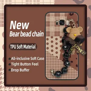 silicone Waterproof Phone Case For Samsung Galaxy S8/SM-G9500 Simplicity Dirt-resistant Cartoon Skin-friendly feel Black pearl pendant Bear bracelet Anti-knock Back Cover cute