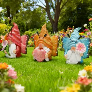 3PCS Spring Butterfly Gnomes Decorations Butterfly Elves Ornaments Scandinavian Tomte Elf Figurines Decor for Home, Porch, Garden Table Decor Garden Gifts for Mom, Grandma, Women