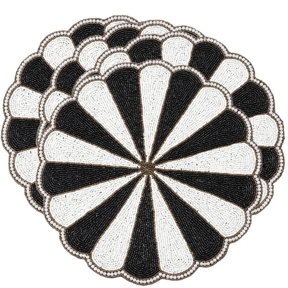 Black and White Beaded Round Placemats - Set of 4