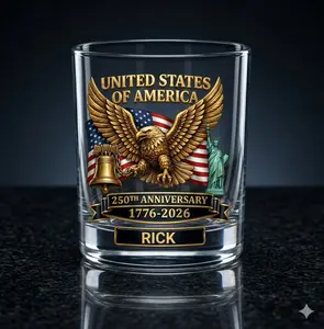 Personalized USA 250th Anniversary Whiskey Glass  | UV Printed Patriotic Eagle Design | Custom Name Gift 1776–2026