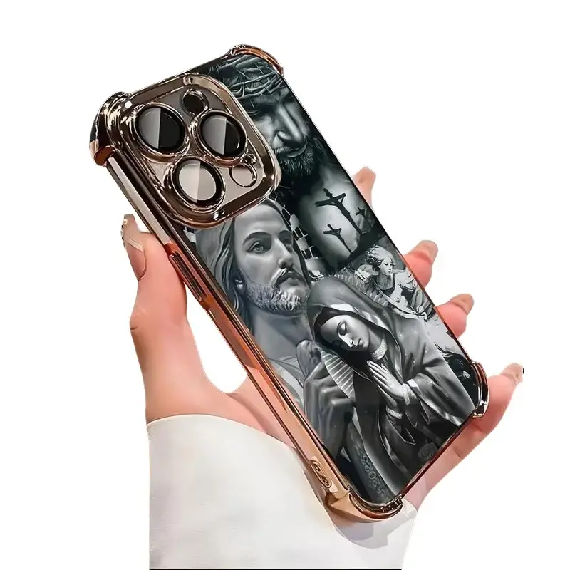 Luxury Multi-Color Christ Jesus Pattern TPU Cellphone Case - Shockproof Protective Cover for iPhone 11-17 Pro Max Plus, Handheld Device Accessory, QXA347, iPhone 17 Pro Max, Iphone 17 Promax