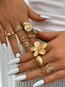 8-Piece Starfish Seashell Ring Set, Adjustable Open Rings, Stackable Rings, Perfect for Daily Wear Jewelry, Elegant and Versatile Accessories