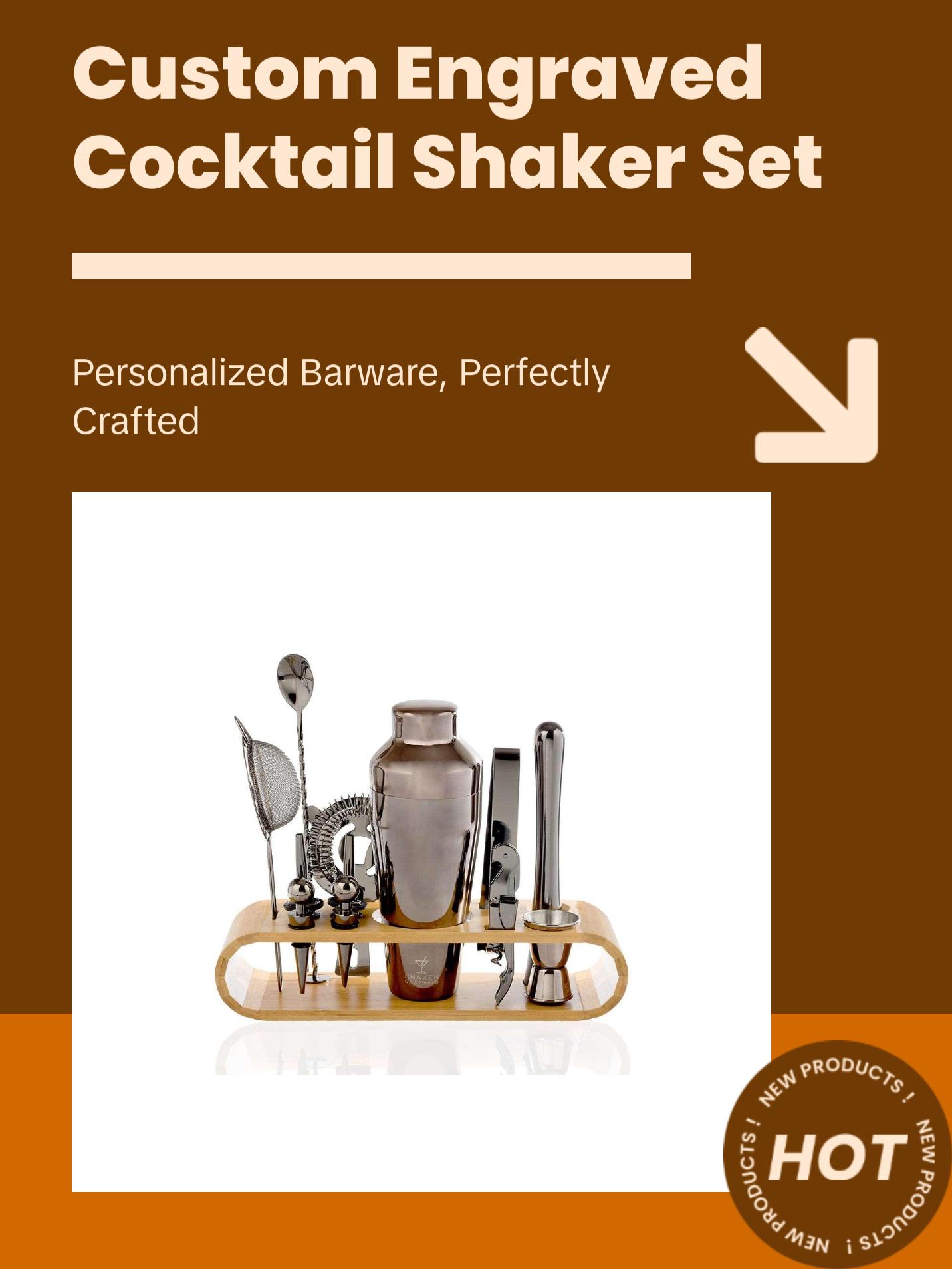Custom Engraved Cocktail Shaker Set,Personalized Barware for Him,Her, Dad,Mom,Groomsman,Bridal,Bachelor Party & Wedding Gift,Christmas Gift