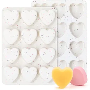 2 Inch Small Heart Shaped Silicone Molds for Chocolate, Candy, Cake, Soap Set of 2 Cream