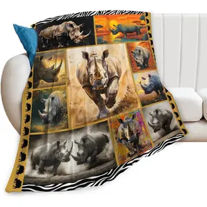 Rhino Blanket Soft Fuzzy Fleece Rhinoceros Wild Animal Throw Blanket Decor Cozy Warm Plush Flannel Blanket Gifts for Boys Girls Men Women Home Chair Sofa Couch Bed 50"X40"