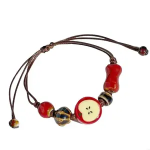 652F Handmade Ceramic Apples Bracelet Artistic Bracelet Beaded Bracelet Ceramic Texture for Unique and Fashionable Wear