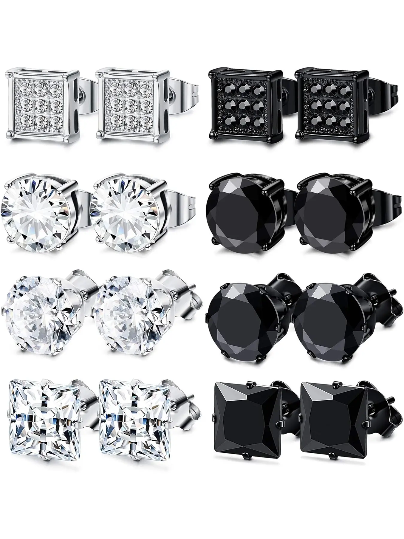 8 Pairs Stud Earrings for Women Men 316L Stainless Steel Hypoallergenic, High Quality Earrings, Piercing Plugs Design, CZ Inlaid, Stylish & Comfortable Jewelry, Perfect for Sensitive Ears, Everyday Wear 3-8mm Ear Studs Earrings Set