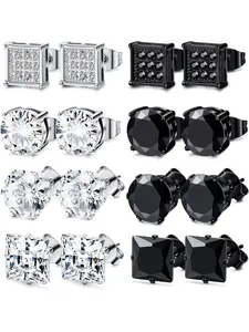 8 Pairs Stud Earrings for Women Men 316L Stainless Steel Hypoallergenic, Piercing Plugs Design, CZ Inlaid, Stylish & Comfortable Jewelry, Perfect for Sensitive Ears, Everyday Wear 3-8mm Ear Studs