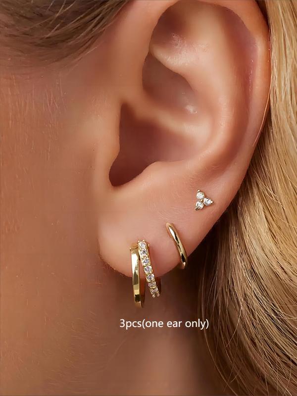 3pcs 925 Sterling Silver Earring for Women Luxurious Hoop Earring ...