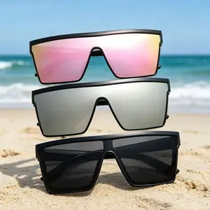 3Pcs Oversized Square Sunglasses for Men Women, UV400 Protective Flat Top Shield Sunglasses, Trendy Mirrored & Black Shades, Large Frame Fashion Eyewear for Streetwear, Beach, Driving, Outdoor Activities & Daily Use