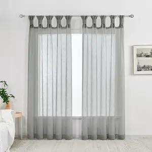 Deconovo Faux Linen Dot Sheer Window Curtains (2 Panels, Solid Color) - Indoor Knotted Rod Pocket Drapes for Living Room, Bedroom, Window Curtain
